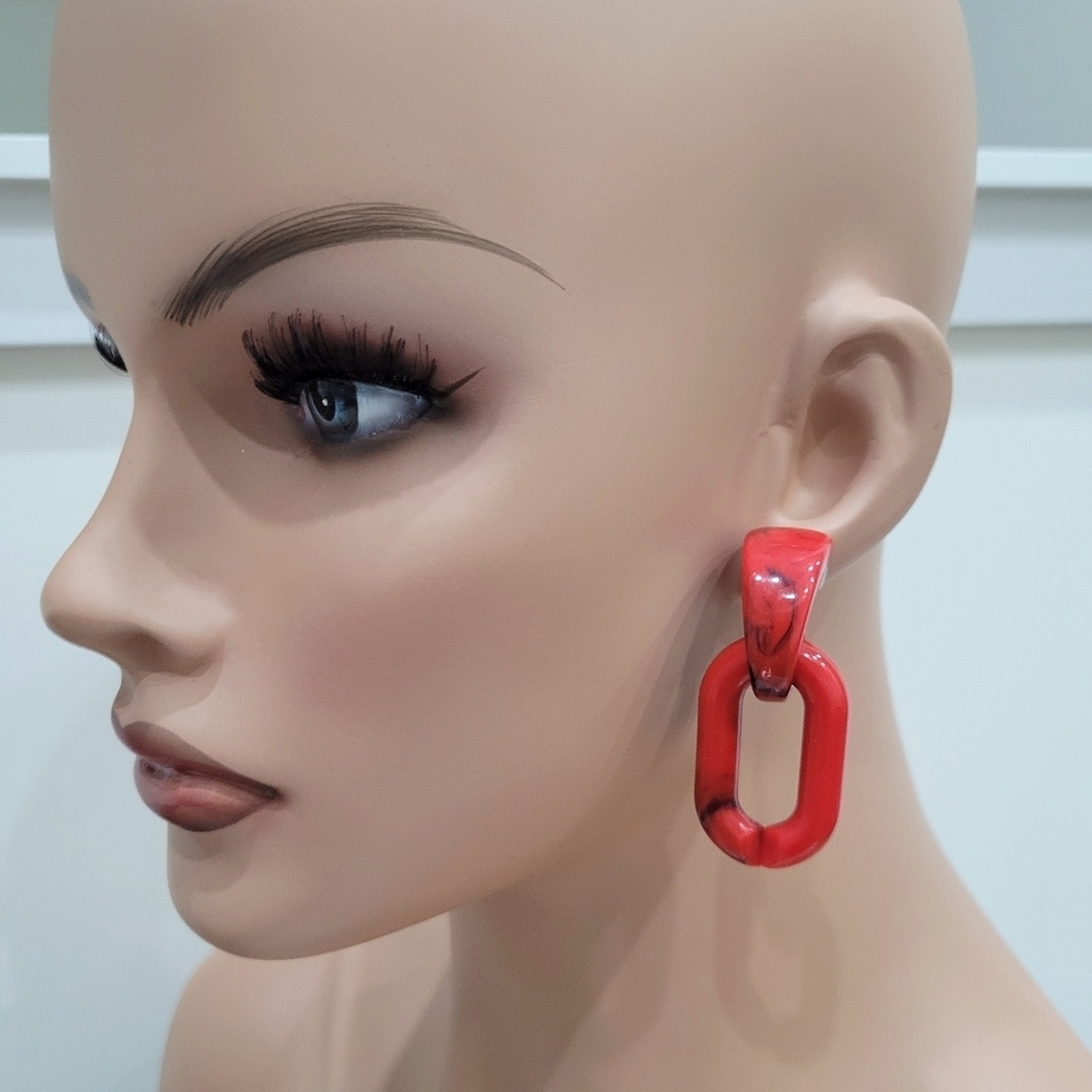 Brand New Red & Black Marble Hoop Earrings